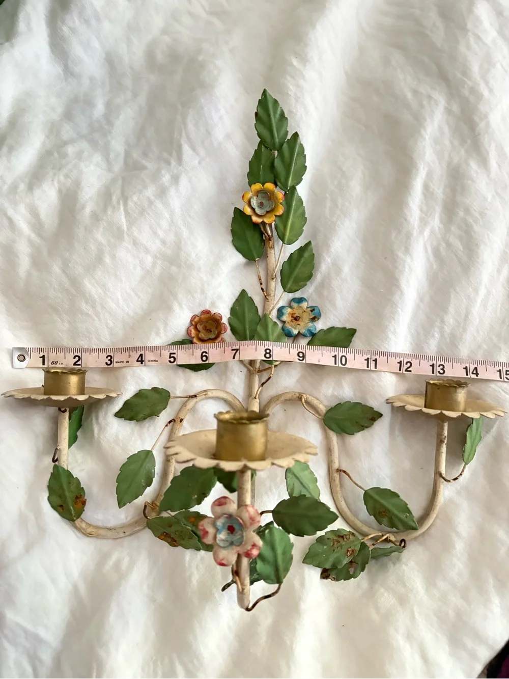 Antique Italian Tole Floral 3 arm wall sconce Hand painted